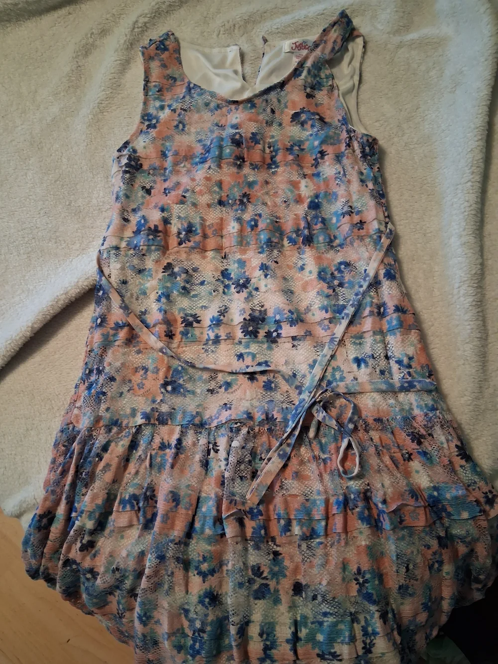 Justice Sleeveless Floral Dress in Pink and Blue